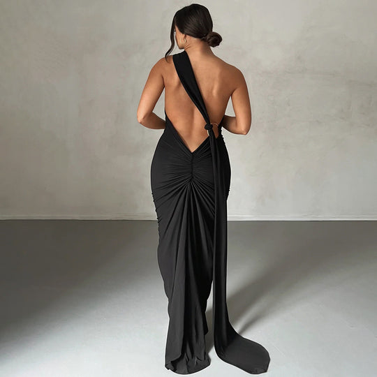 Damen Elegantes One-Shoulder Maxikleid mit figurbetonter Silhouette EB