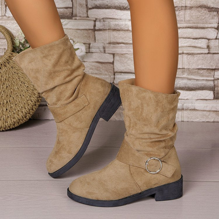 Damen Stiefeletten mit modischem Falten-Design und dekorativem Riemen EB
