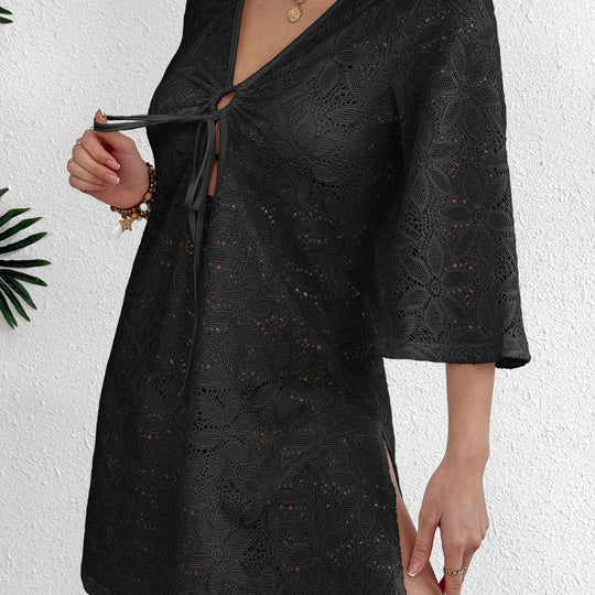 Damen Häkel-Strandkleid mit tiefem V-Ausschnitt EB