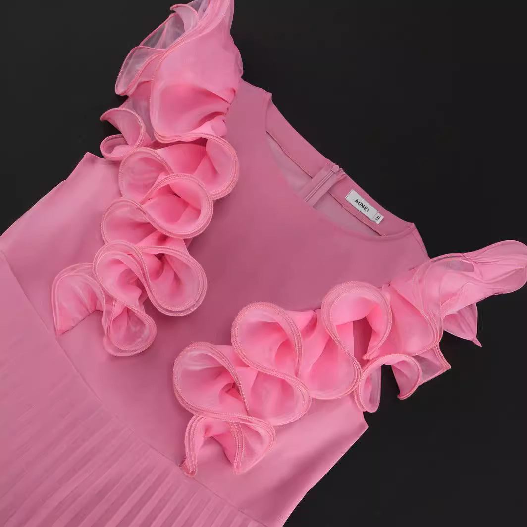 Damen Plissee Kleid mit voluminösen Rüschendetails EB