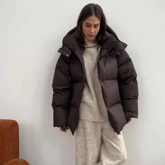 Damen Modische Daunenjacke mit hochschließendem Kragen EB