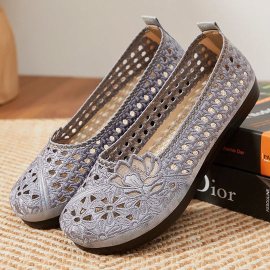 Damen Elegante und atmungsaktive Ballerinas mit floralen Stickereien EB