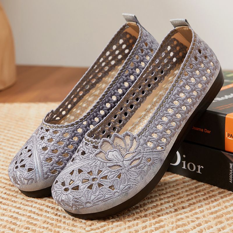 Damen Komfortable Ballerinas mit floraler Stickerei EB