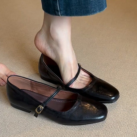 Damen elegante und bequeme Ballerinas mit dekorativem Riemchen EB