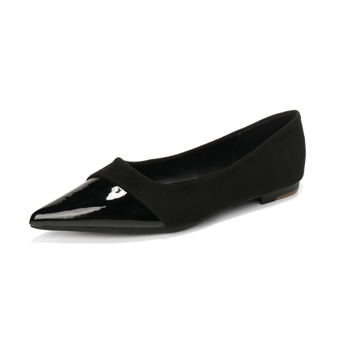 Damen spitze Ballerinas mit elegantem Veloursleder und glänzender Lackeinfassung EB