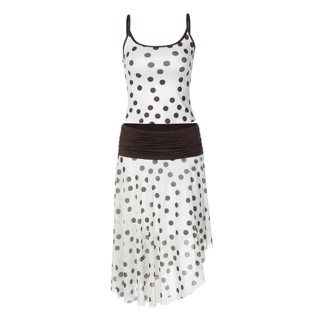 Damen Verspieltes Polka Dot Kleid mit Rüschenelementen und elastischem Taillenband EB