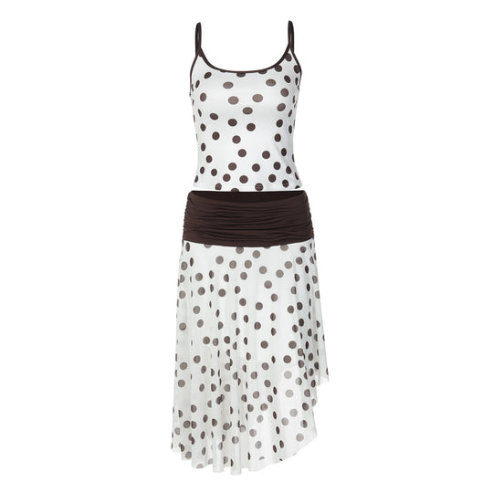 Damen Verspieltes Polka Dot Kleid mit Rüschenelementen und elastischem Taillenband EB