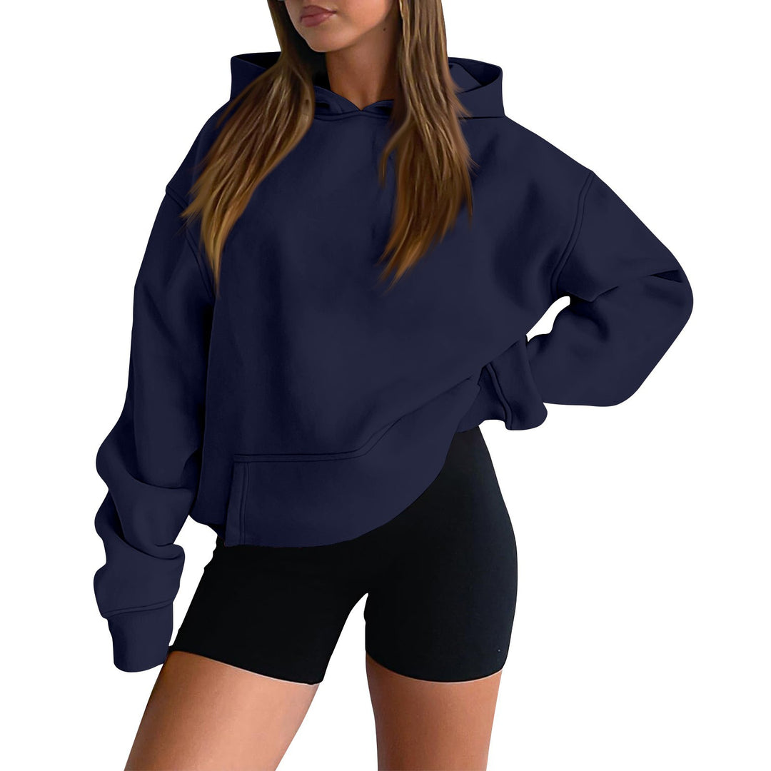 Damen nan weicher Oversize-Kapuzenpullover mit asymmetrischem Saum Kängurutasche und überschnittener Schulter EB