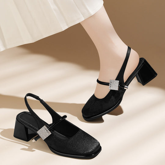 Damen Slingback-Pumps mit modischem Schmuckdetail und komfortablem Blockabsatz EB