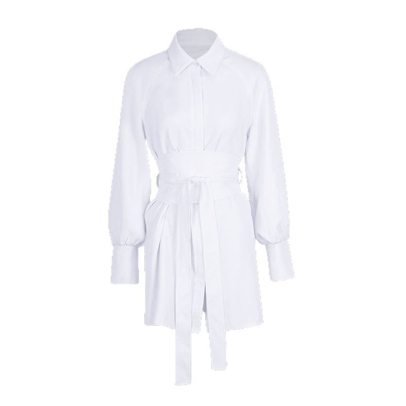 Damen Hemdblusenkleid mit tailliertem Gürtel und eleganten Puffärmeln EB