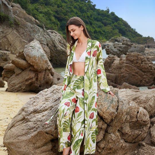 Damen luftiger Kimono mit floralen Mustern EB