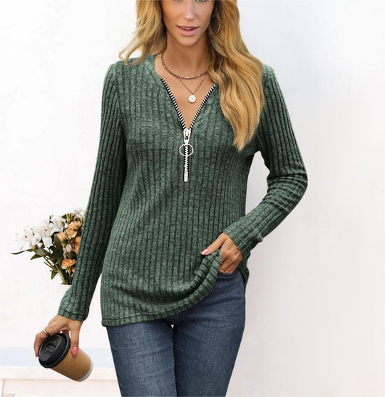Damen Strickpullover mit modernem Reißverschluss EB