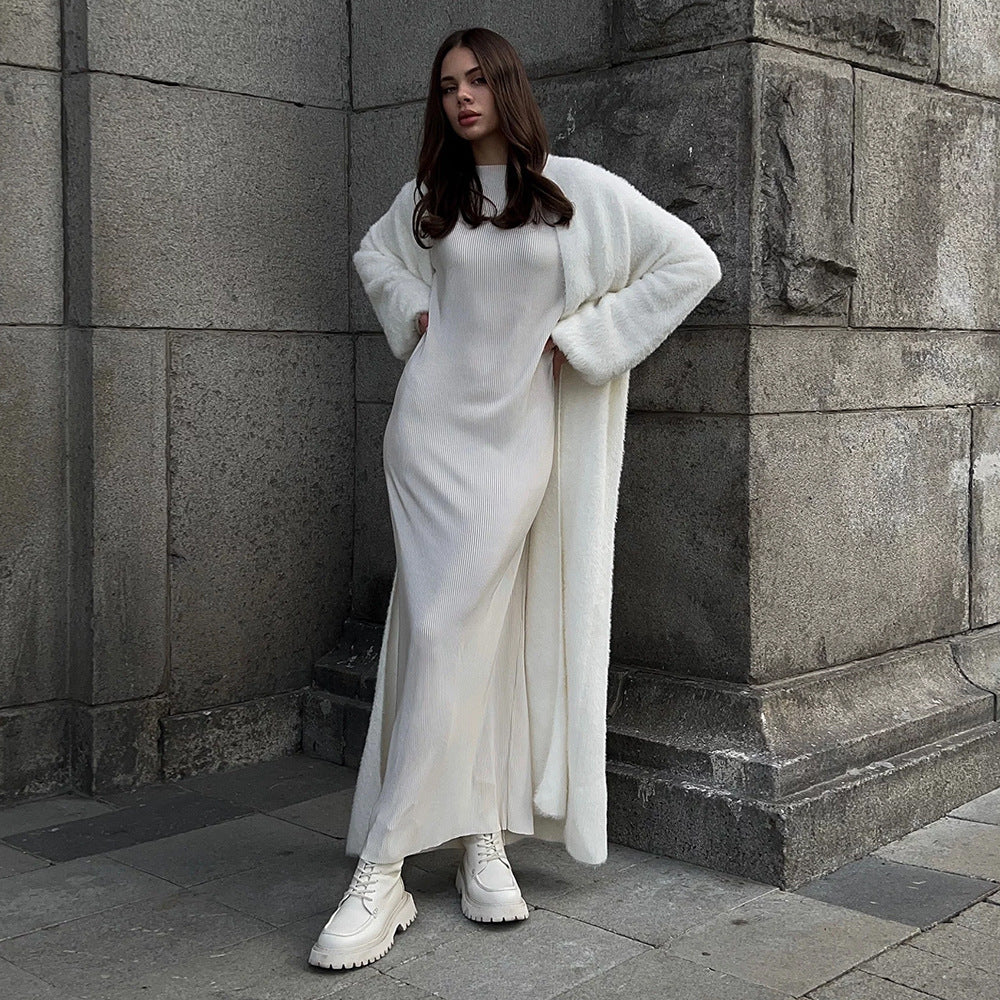 Damen Längerer kuscheliger Cardigan mit weitem Schnitt EB