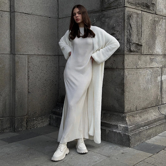 Damen Längerer kuscheliger Cardigan mit weitem Schnitt EB
