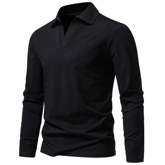 Herren nan Langarm-Polo mit offenem V-Ausschnitt, feinem Rippenkragen und schmaler Silhouette EB
