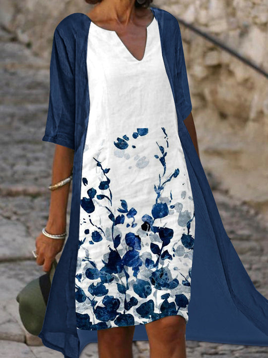 Damen Freizeitkleid mit floralem Design und tiefem V-Ausschnitt EB