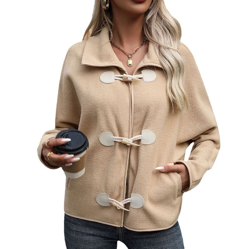 Damen Fleecejacke mit dekorativen Knöpfen und seitlichen Taschen EB