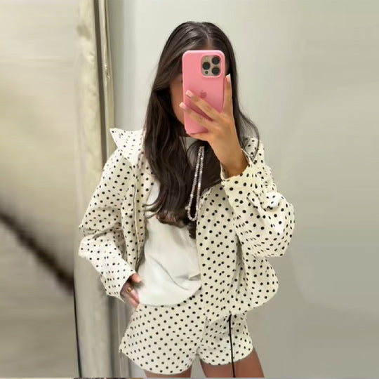 Damen Sportliche Polka-Dot Jacke und Shorts Set EB