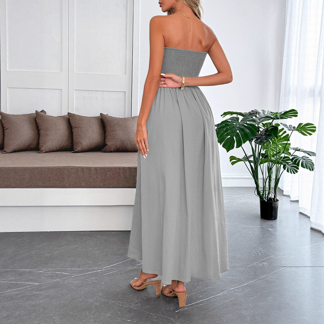 Damen Maxikleid mit gerafftem Oberteil und elastischem Bund EB
