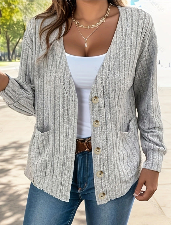 Damen Strickjacke mit Knopfleiste und seitlichen Taschen EB