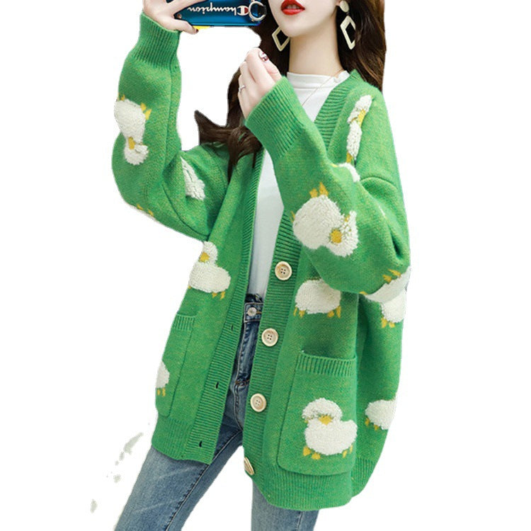 Damen Strickjacke mit verspieltem Schafmotiv und Taschen EB