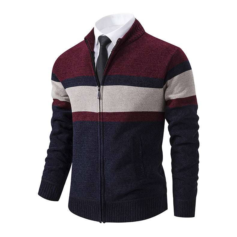 Herren Strickjacke mit hohem Kragen und innovativem Zip EB