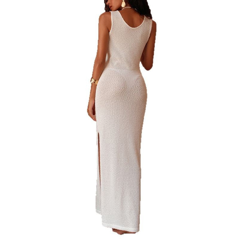 Damen figurbetontes Langkleid mit Off-Shoulder-Ausschnitt und hohem Schlitz EB