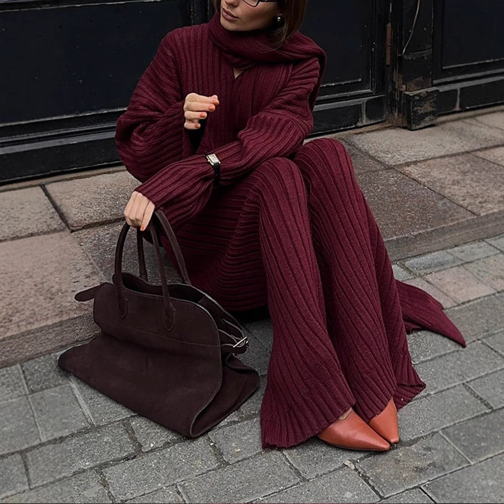 Damen Strickstoff Zweiteiler mit weitem Bein und oversized Oberteil EB