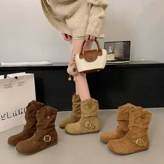 Damen Stiefeletten mit modischem Raffungselement und praktischen Schnallen EB