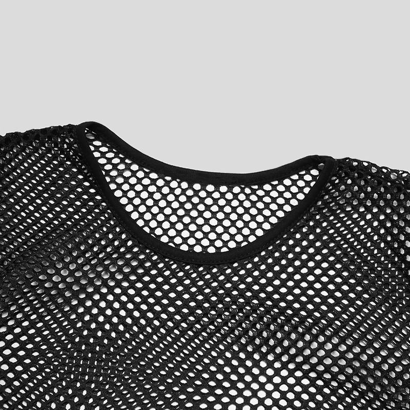 Unisex nan durchscheinendes Diamantnetz-Langarmshirt mit Rundhalsausschnitt EB