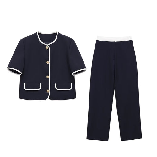 Damen modisches Set mit eleganter Jacke und weit geschnittenen Hosen EB