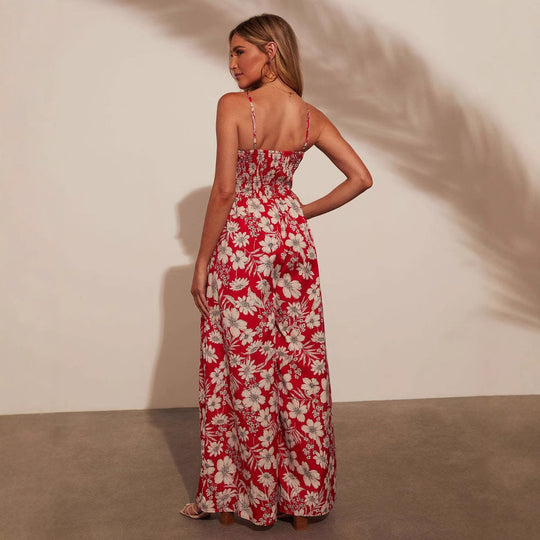 Damen Maxikleid mit floralem Design und elastischer Taille EB