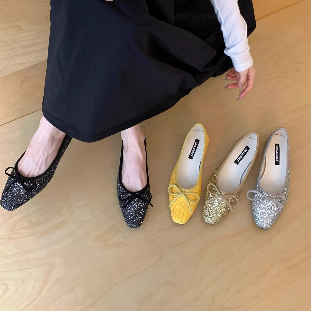 Damen Glitzernde Ballerinas mit eleganter Schleife und komfortabler Innensohle EB