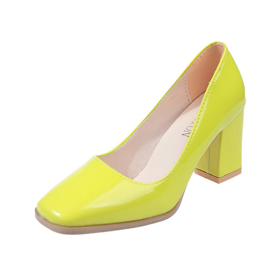 Damen elegante Pumps mit quadratischer Zehenkappe und hohem Blockabsatz EB
