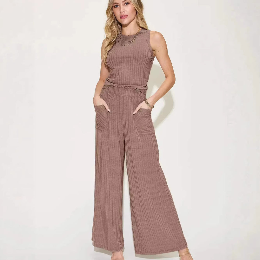 Damen lässiger Overall mit weitem Bein und praktischen Taschen EB