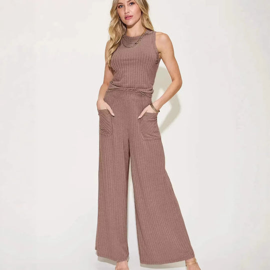 Damen lässiger Overall mit weitem Bein und praktischen Taschen EB