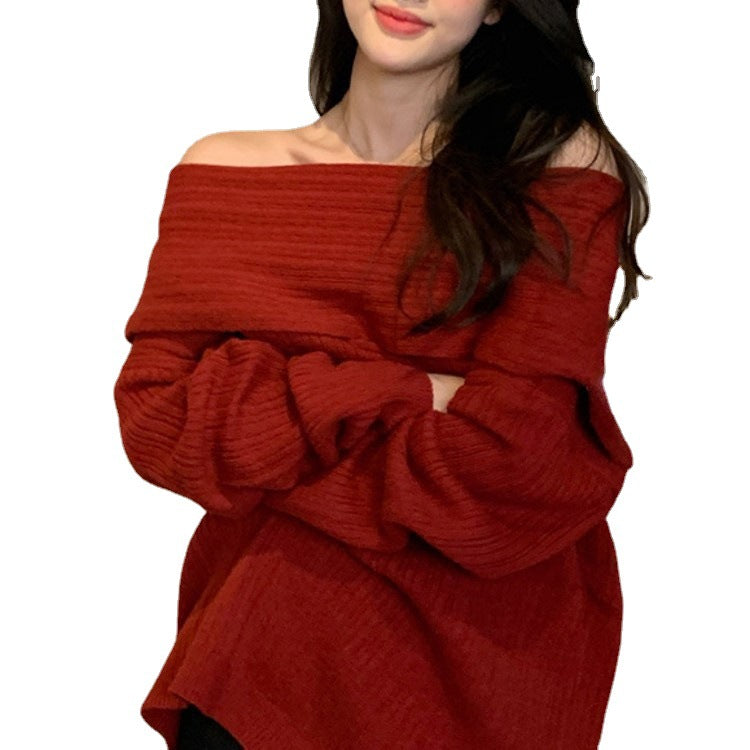 Damen Oversized Pullover mit Off-Shoulder-Schnitt EB