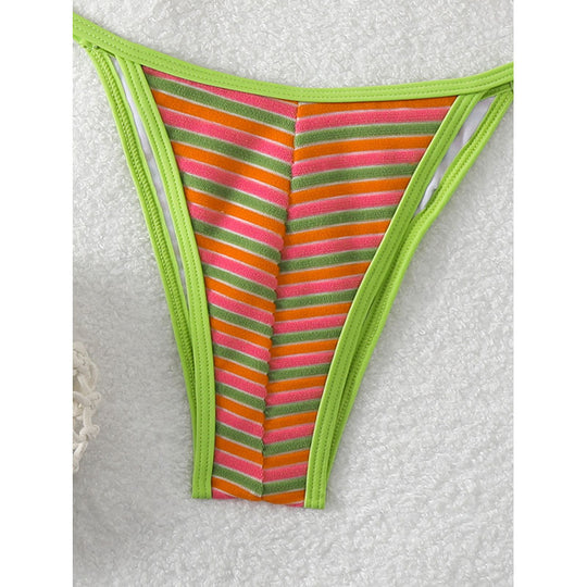 Damen Triangel-Bikini mit verspieltem Schnitt und bunten Streifen EB
