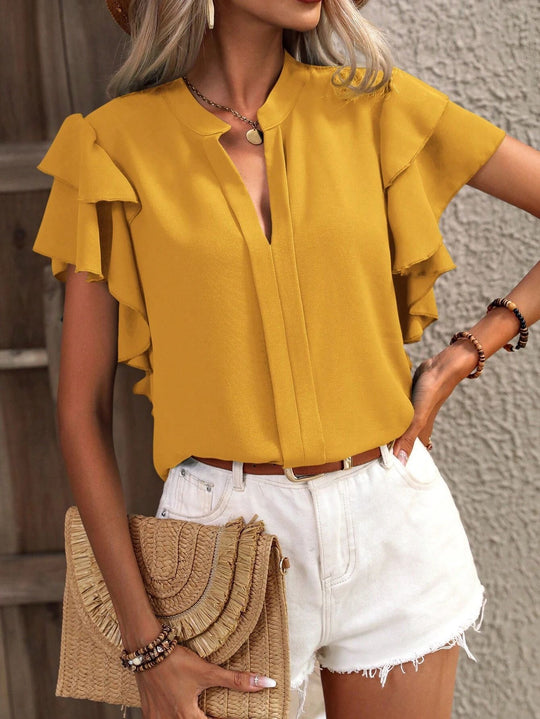 Damen elegante Bluse mit voluminösen Rüschen EB