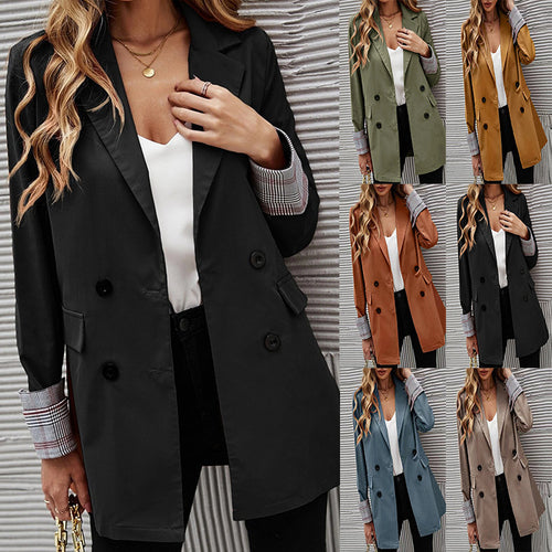 Damen modischer Zweireiher Blazer mit Kontrastärmel EB