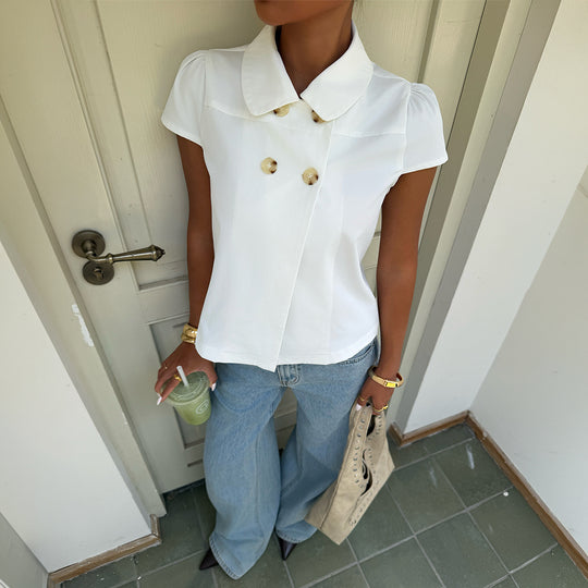 Damen elegante Bluse mit schicken Knopfdetails und Kragen EB