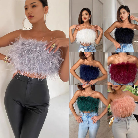 Damen Crop-Top aus Federstoff mit charmantem Design EB
