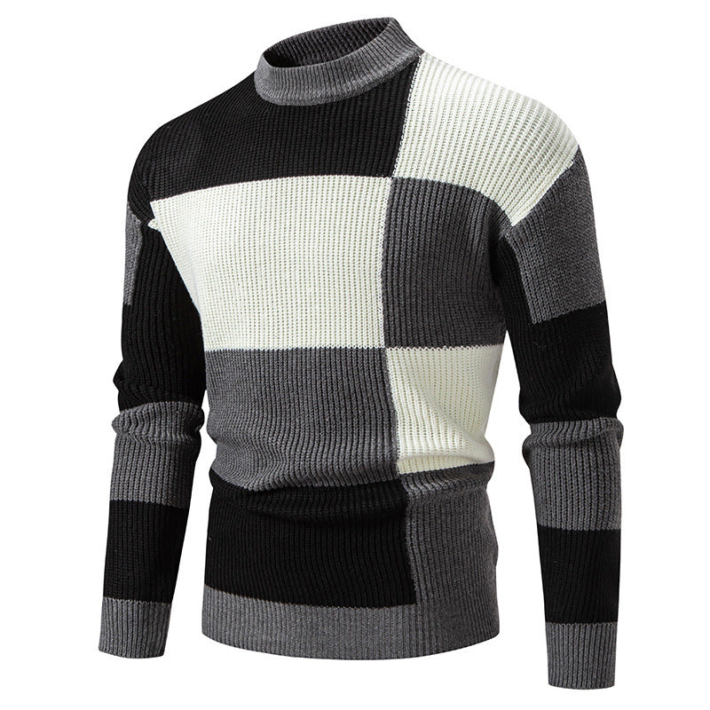 Herren modischer Rollkragenpullover mit strukturiertem Karomuster EB