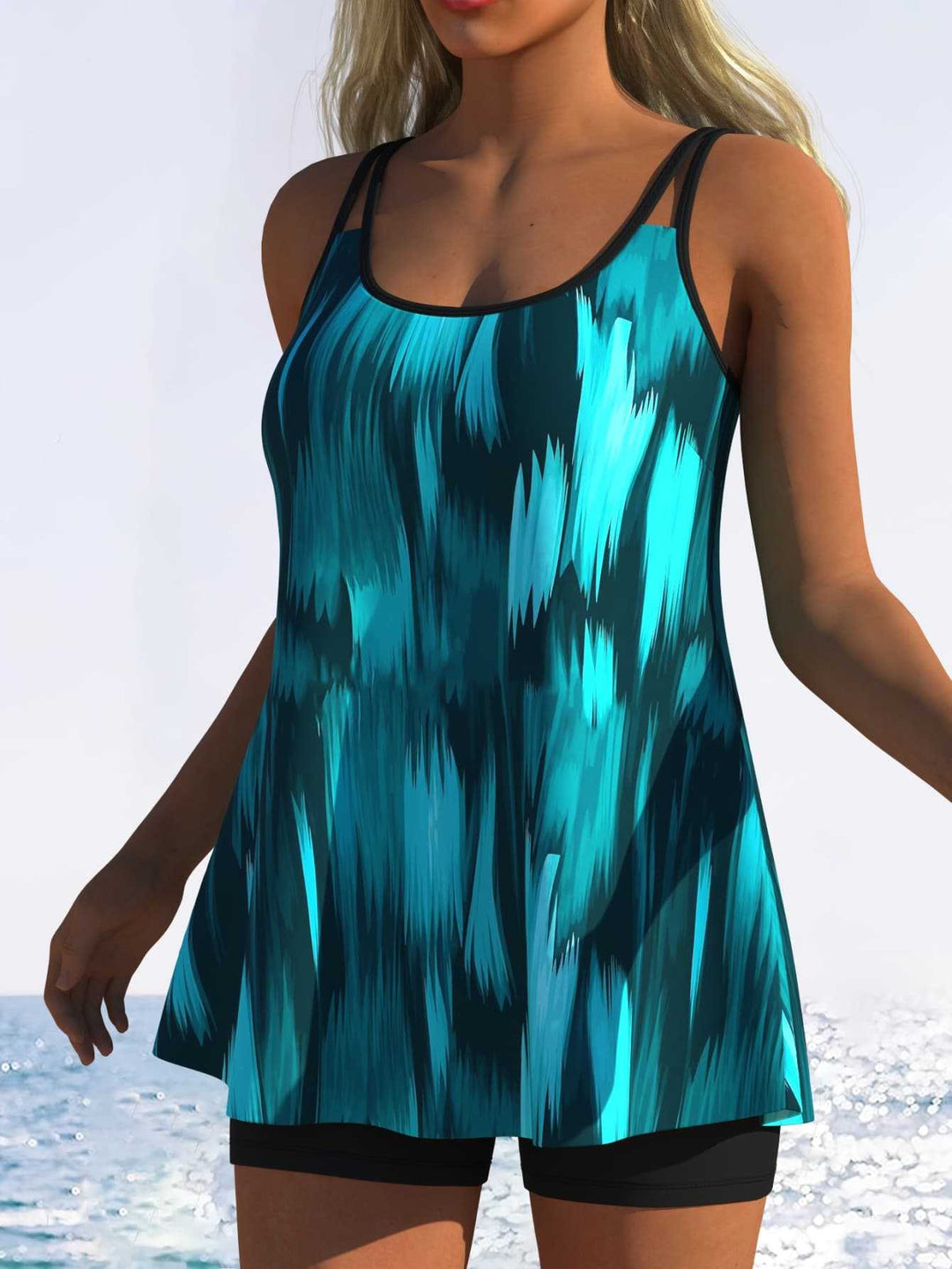 Damen Tankini mit verspieltem Streifenmuster und originellem Schnitt EB