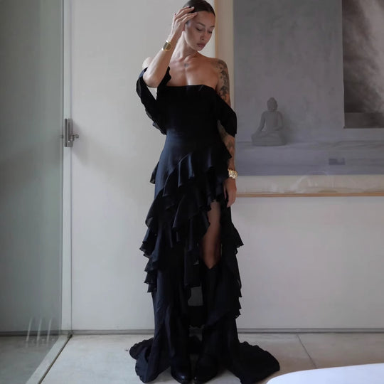 Damen Voluminöses Rüschensommerkleid EB
