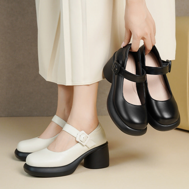 Damen Mary Jane Schuhe mit modischem Riemen und komfortablem Blockabsatz EB