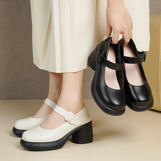 Damen Mary Jane Schuhe mit modischem Riemen und komfortablem Blockabsatz EB