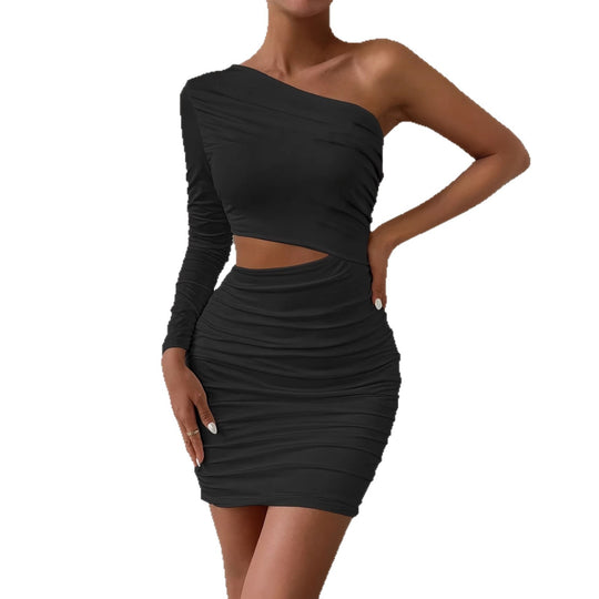 Damen Bodycon Kleid mit asymmetrischem Ausschnitt und Raffungen EB