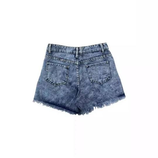 Damen Denim-Shorts mit trendigen Stickdetails und Fransensaum EB