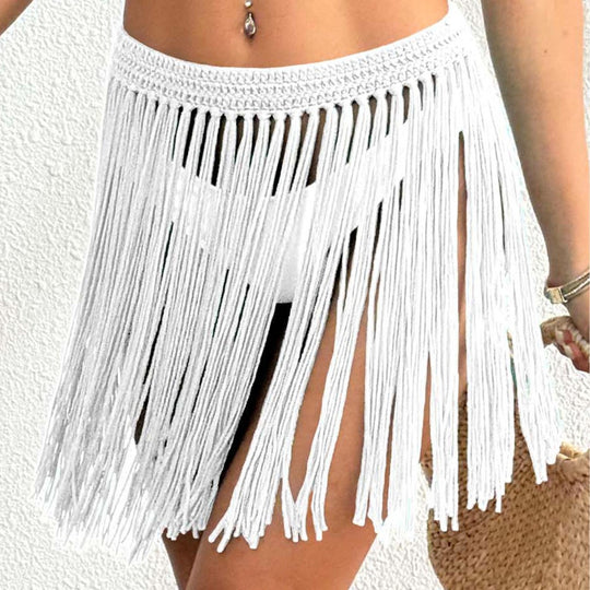 Damen Häkel-Strandrock mit fransigen Details EB